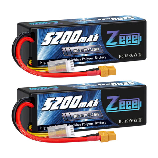 Zeee 3S Lipo Akku 5200mAh 11.1V 80C mit XT60 Stecker Hard Case Akku für RC Car RC Modelle (2 Pack)   LiPo24.de