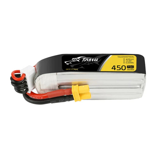 Tattu 450mAh 14.8V 75C 4S1P Lipo Akku mit XT30 Stecker   Lange Größe für H Rahmen   LiPo24.de