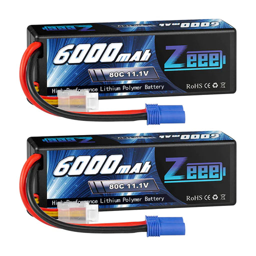 Zeee 3S Lipo Akku 6000 mAh 11,1 V 80 C Hartschalen Case mit EC5 Anschluss für RC Autos im Maßstab 1/8 1/10 (2 Stück)   LiPo24.de