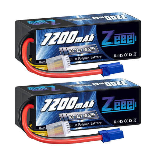 Zeee 4S Lipo Akku 7200mAh 14,8V 80C mit EC5 Anschluss Hartschalenkoffer für RC Car RC Racing Modelle (2 St.)   LiPo24.de