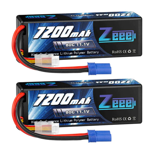 Zeee 3S Lipo Akku 7200mAh 11,1V 80C mit EC5 Anschluss Hartschalenkoffer für RC Car RC Modelle (2 Packungen)   LiPo24.de