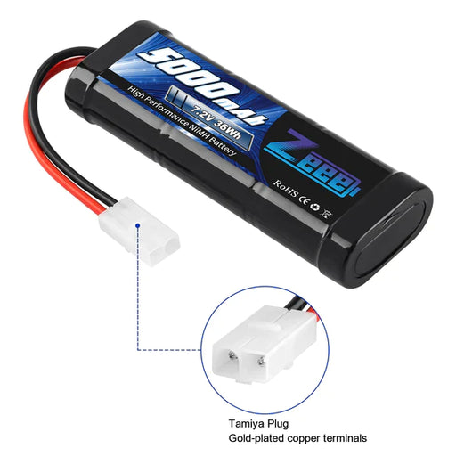 Zeee 7.2 V 5000 mAh NiMH Akku mit Tamiya Stecker 6 Zellen Akkupack für RC Car RC Modelle (2er Pack)   LiPo24.de