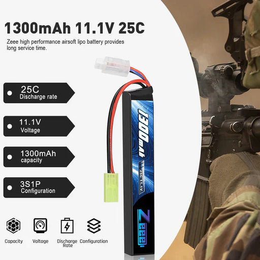 Zeee 3S Airsoft Lipo Akku 1300mAh 11,1V 25C 3S Akku Mini Tamiya Airsoft Guns Rifle   LiPo24.de