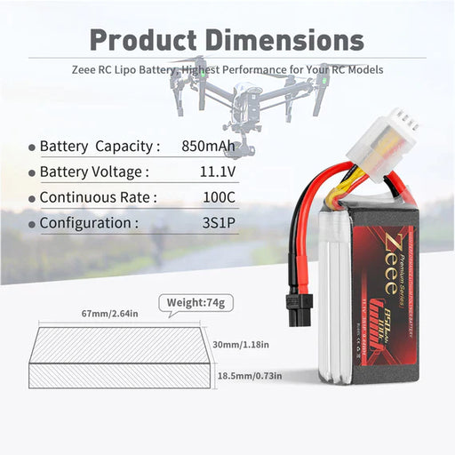 Zeee Premium Series 3S Lipo Akku 850mAh 11.1V 100C Soft Case mit XT30 Stecker für RC Car RC Modelle (2 St.)   LiPo24.de