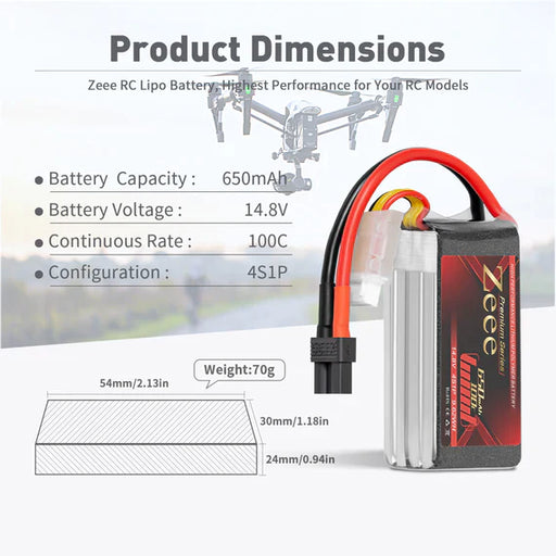 Zeee Premium Series 4S Lipo Akku 650mAh 14,8V 100C XT30 (2 Pack)   LiPo24.de