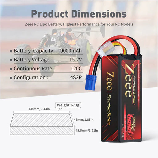 Zeee Premium Serie 4S Lipo Akku 9000mAh 15,2V 120C Hartschalenkoffer mit EC5 Anschluss für RC Car Racing Modelle (2 St.)   LiPo24.de