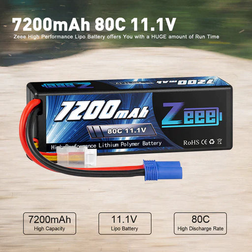 Zeee 3S Lipo Akku 7200mAh 11,1V 80C mit EC5 Anschluss Hartschalenkoffer für RC Car RC Modelle (2 Packungen)   LiPo24.de