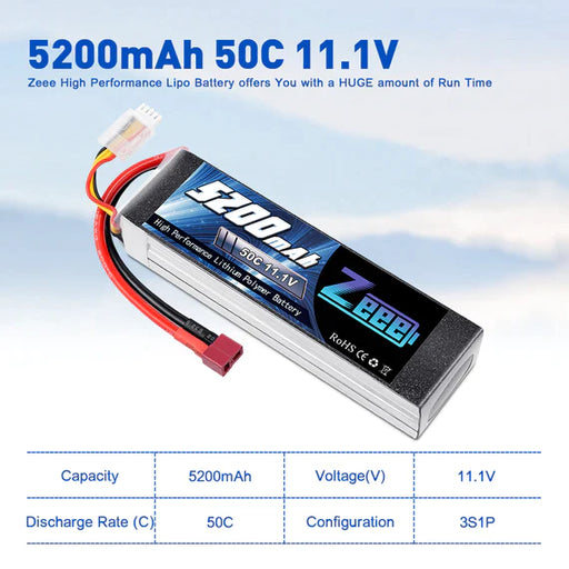 Zeee 3S Lipo Akku 5200mAh 11.1V 50C DEAN (2 St.)   LiPo24.de