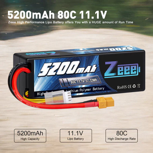 Zeee 3S Lipo Akku 5200mAh 11.1V 80C mit XT60 Stecker Hard Case Akku für RC Car RC Modelle (2 Pack)   LiPo24.de