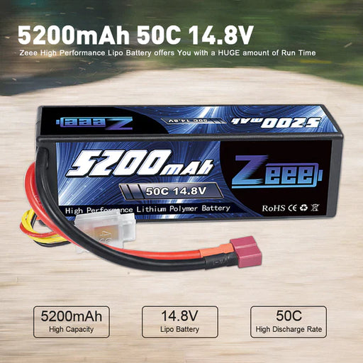 Zeee 4S Lipo Batterie 5200mAh 14,8V 50C Hard Case Deans Plug   LiPo24.de