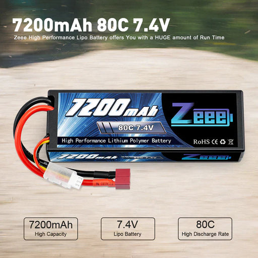 Zeee 2S Lipo Akku 7200mAh 7.4V 80C Hard Case mit Deans T Style Connector für RC Car   LiPo24.de