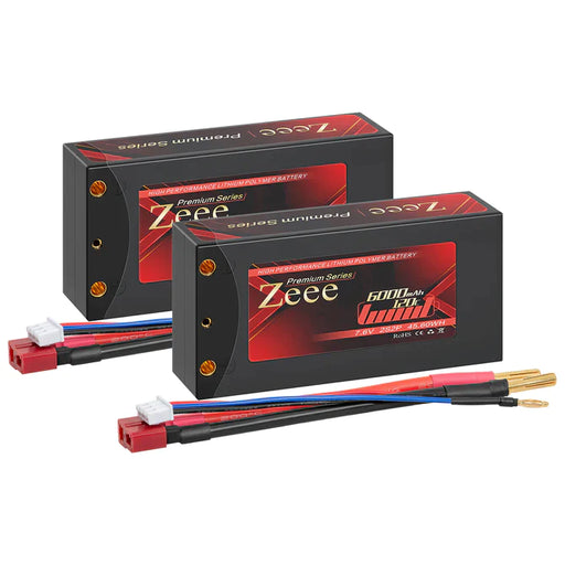 Zeee Premium Series 2S Shorty Lipo Akku 6000mAh 7,6V 120C Hartschalenkoffer mit 4mm Bullet to Deans Stecker für RC Car (2 Pack)   LiPo24.de