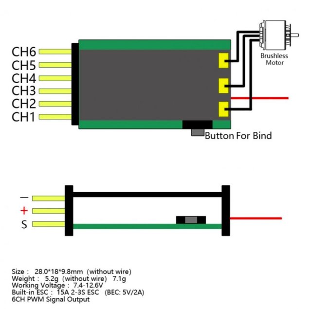 FM Micro RX FR7012 F2 V2 6CH 3S 15A ESC   FrSky D16