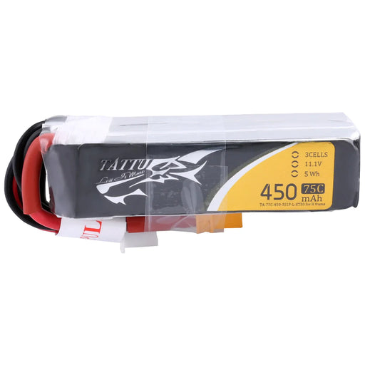 Tattu 450mAh 11.1V 75C 3S1P Lipo Akkupack mit   Lange Größe für H Rahmen   LiPo24.de