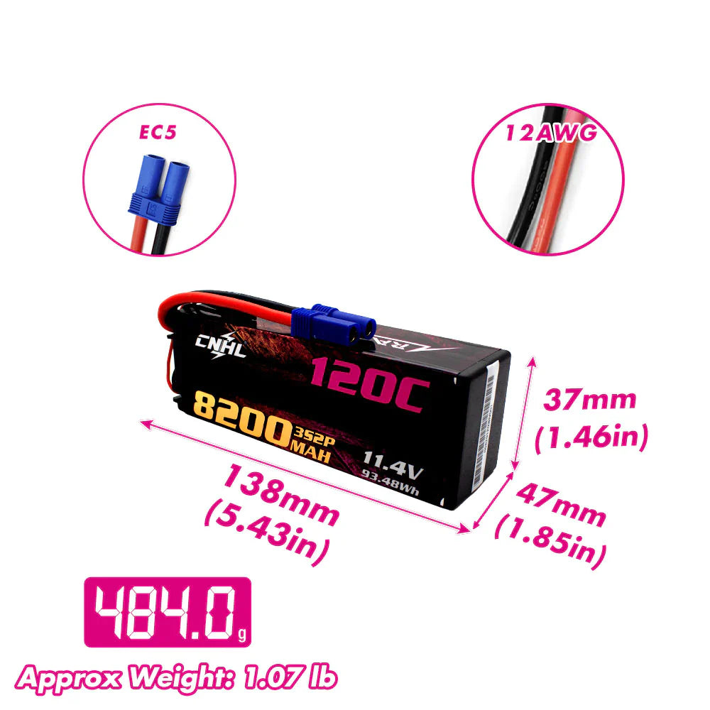 CNHL Racing Series LiHV 8200mAh 11,4V 3S 120C HV Hartschalen-Lipo-Akku mit EC5-Stecker