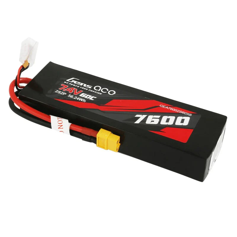 Gens Ace 7600mAh 7.4V 60C 2S2P Lipo Akku PC-Materialgehäuse mit XT60-Stecker - LiPo24.de