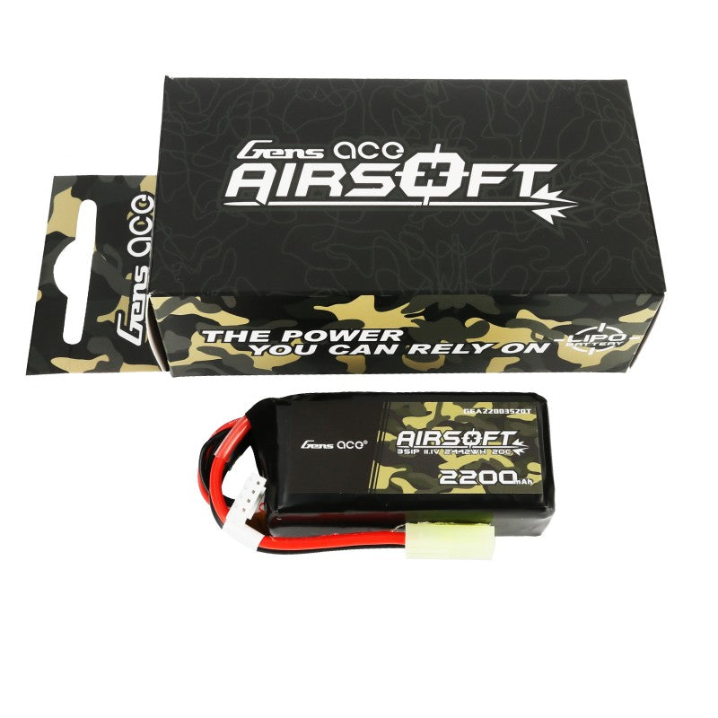 Gens Ace 20C 2200mAh 3S1P 11.1V Airsoft Gun Lipo Akku mit Mini Tamiya Stecker - LiPo24.de