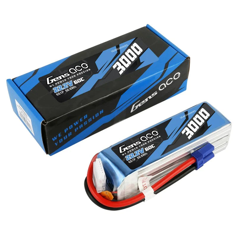Gens Ace 3000mAh 22,2V 60C 6S1P Lipo-Akkupack mit EC5-Stecker - LiPo24.de