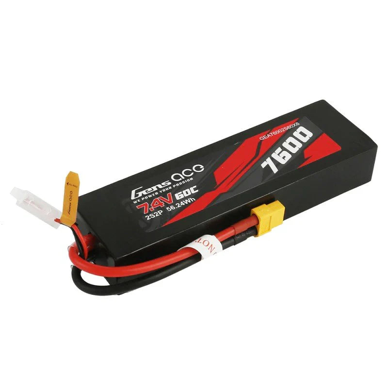 Gens Ace 7600mAh 7.4V 60C 2S2P Lipo Akku PC-Materialgehäuse mit XT60-Stecker - LiPo24.de