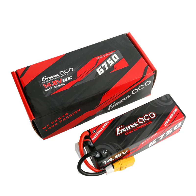 Gens Ace 6750mAh 14,8V 60C 4S1P HardCase Lipo Akku 14# mit XT90 Stecker - LiPo24.de