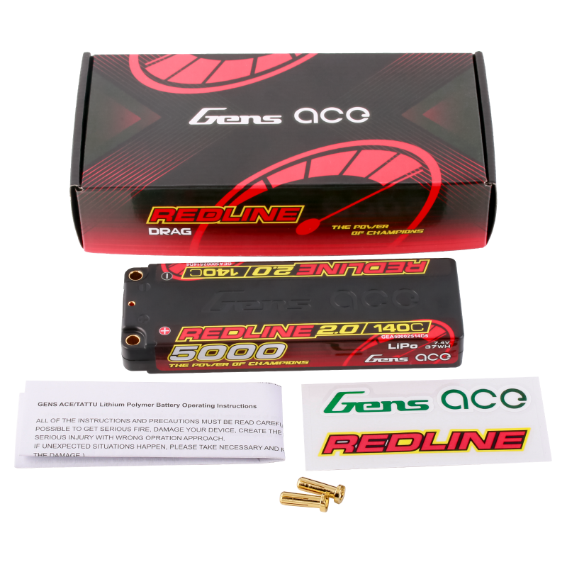 Gens ace Redline 2.0 Serie 5000 mAh 7,4 V 140 C 2S1P HardCase Lipo-Akku mit Hardcase 56#