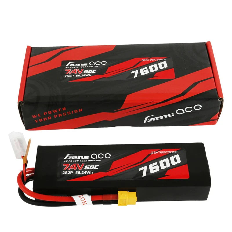 Gens Ace 7600mAh 7.4V 60C 2S2P Lipo Akku PC-Materialgehäuse mit XT60-Stecker - LiPo24.de