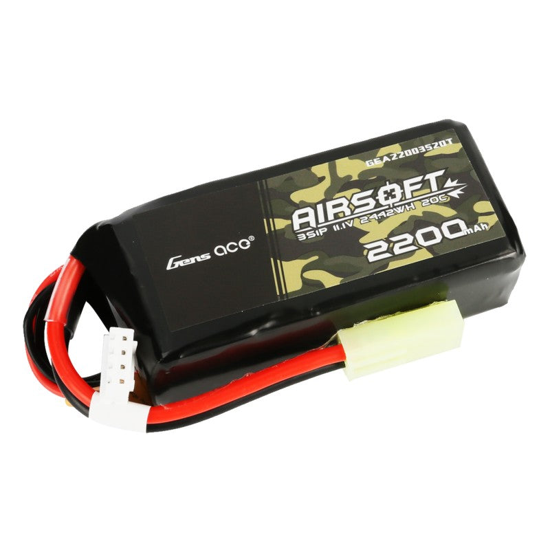 Gens Ace 20C 2200mAh 3S1P 11.1V Airsoft Gun Lipo Akku mit Mini Tamiya Stecker - LiPo24.de