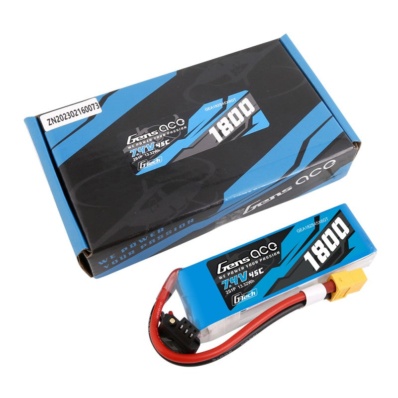 Gens Ace G-Tech 1800mAh 7,4V 45C 2S1P Lipo Akkupack XT60 Stecker - LiPo24.de
