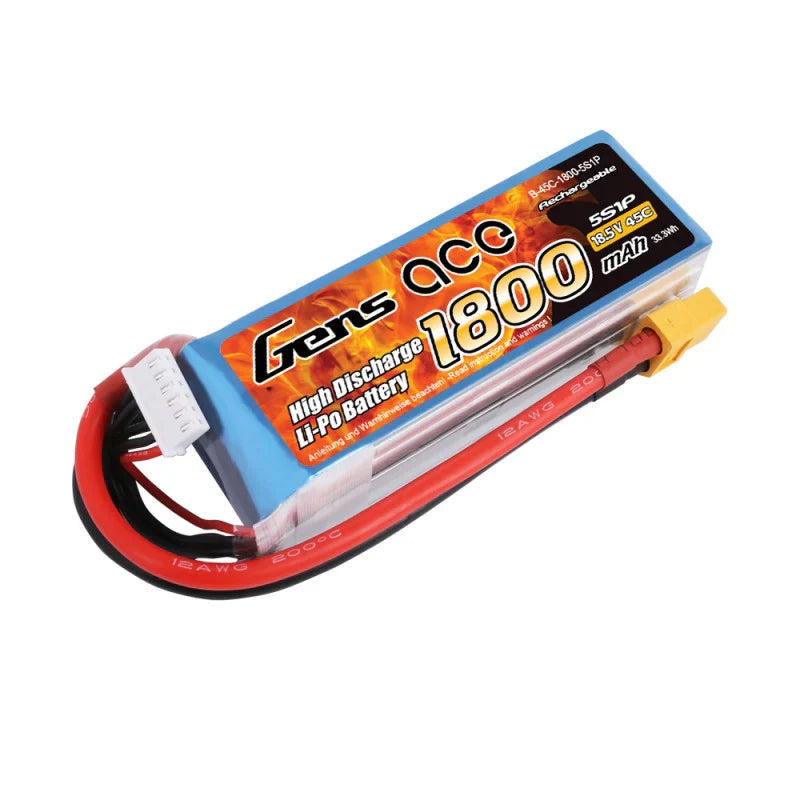 Gens Ace 1800mAh 18,5V 45C 5S1P Lipo Akkupack mit XT60 Stecker - LiPo24.de