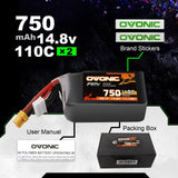 Ovonic FPV 4S Lipo Akku 750mAh 110C 14,8V mit XT30-Stecker (2 Stück)