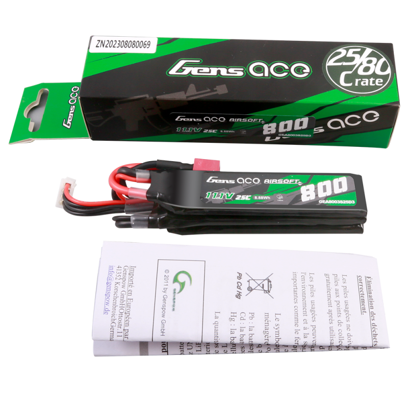 Gens Ace 3S 800mAh 25C 3S1P 11,1V Airsoft Deans