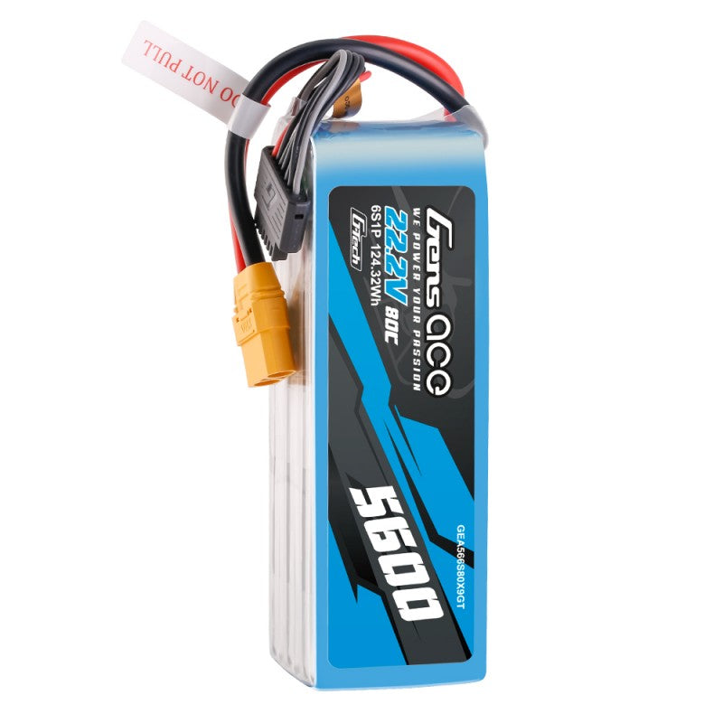 GensAce G-Tech 6S LiPo Akku 5600mAh 80C 22,2V 6S1P Lipo-Akkupack mit XT90-Stecker
