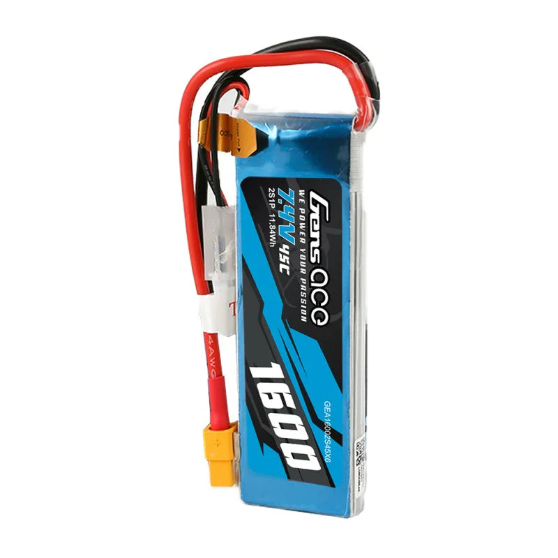 Gens Ace 1600mAh 7,4V 45C 2S1P Lipo Akkupack mit XT60 Stecker - LiPo24.de