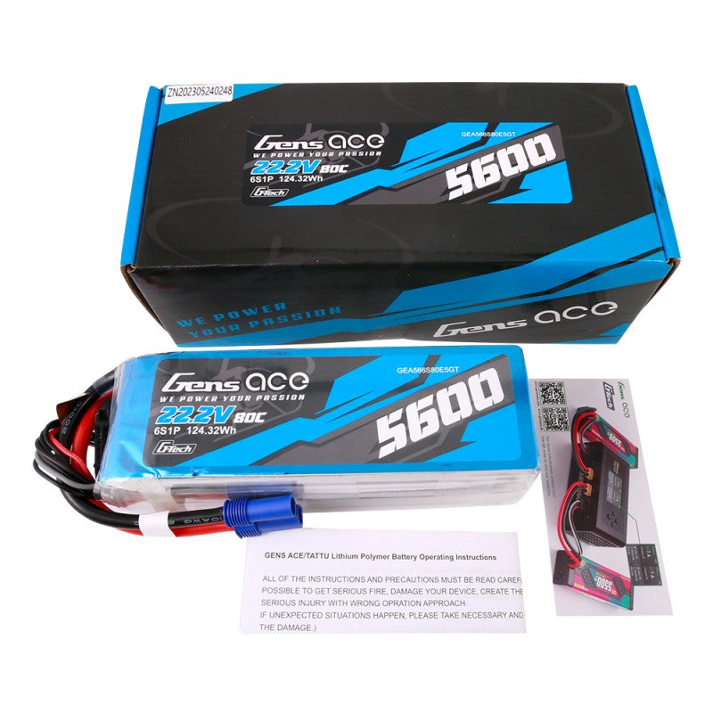 Gens ace G-Tech 5600 mAh 80 C 22,2 V 6S1P Lipo-Akku mit EC5-Stecker