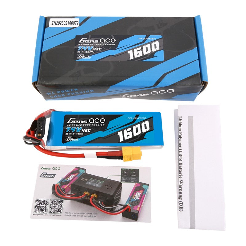 Gens Ace G-Tech 2S 1600mAh 7,4V 45C 2S1P XT60-Stecker