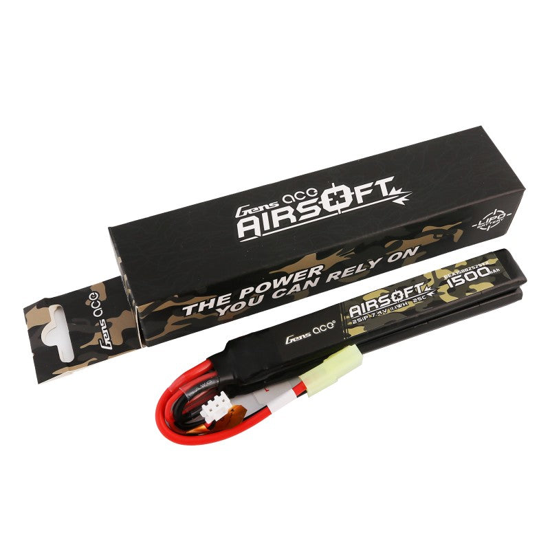 Gens Ace 25C 1500mAh 2S1P 7.4V Nunchuck 2X Airsoft Gun Lipo Akku mit Mini Tamiya Stecker - LiPo24.de