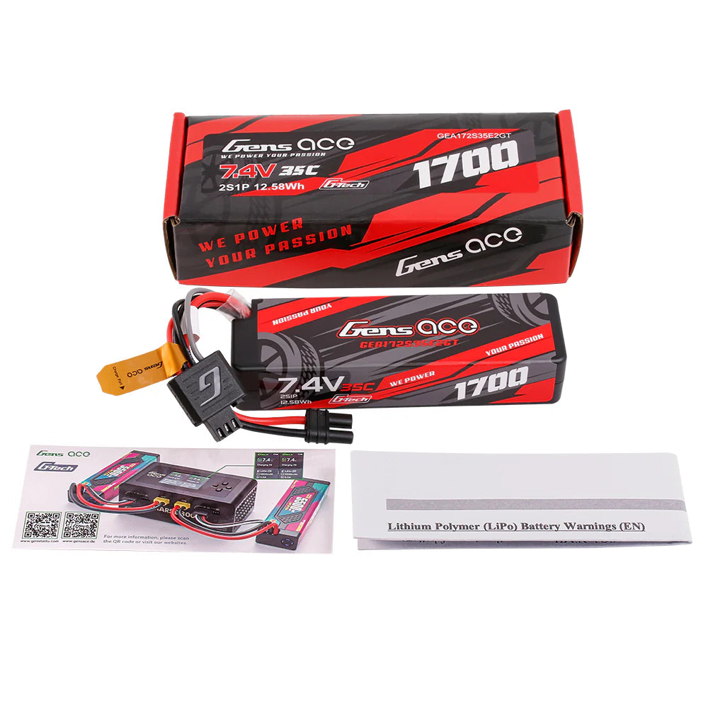 GensAce 2S LiPo Akku 1700mAh 2S 35C 7,4V Hardcase Lipo-Akku mit IEC2-Stecker
