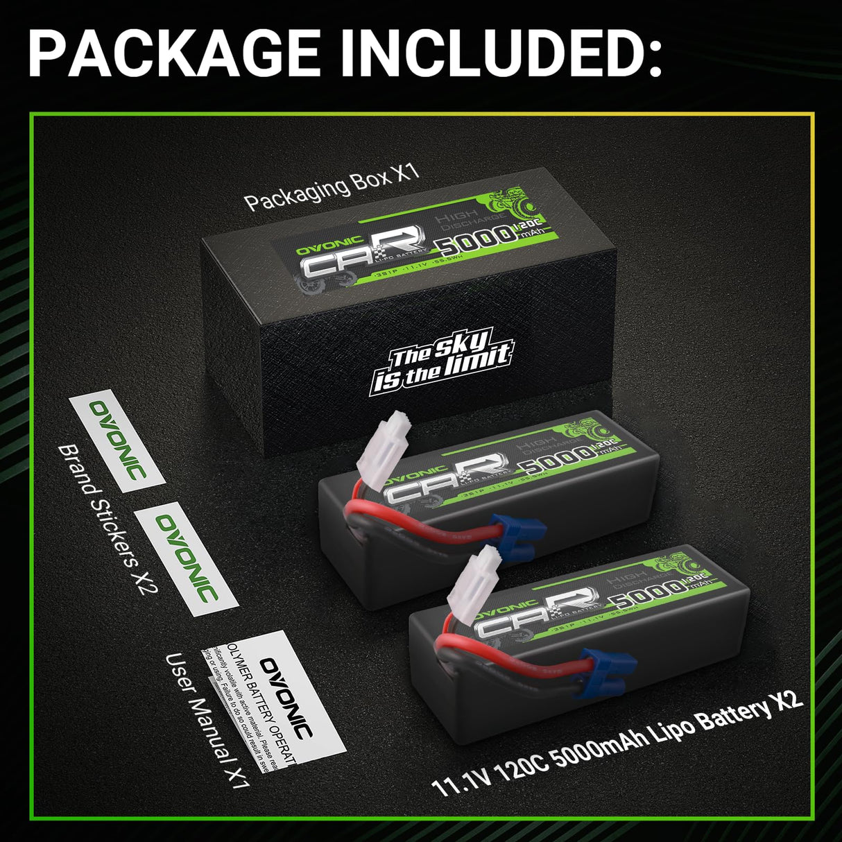 Ovonic Car 3S Lipo Akku 5000mAh 120C 11,1V mit EC5 Stecker (2 Stück)