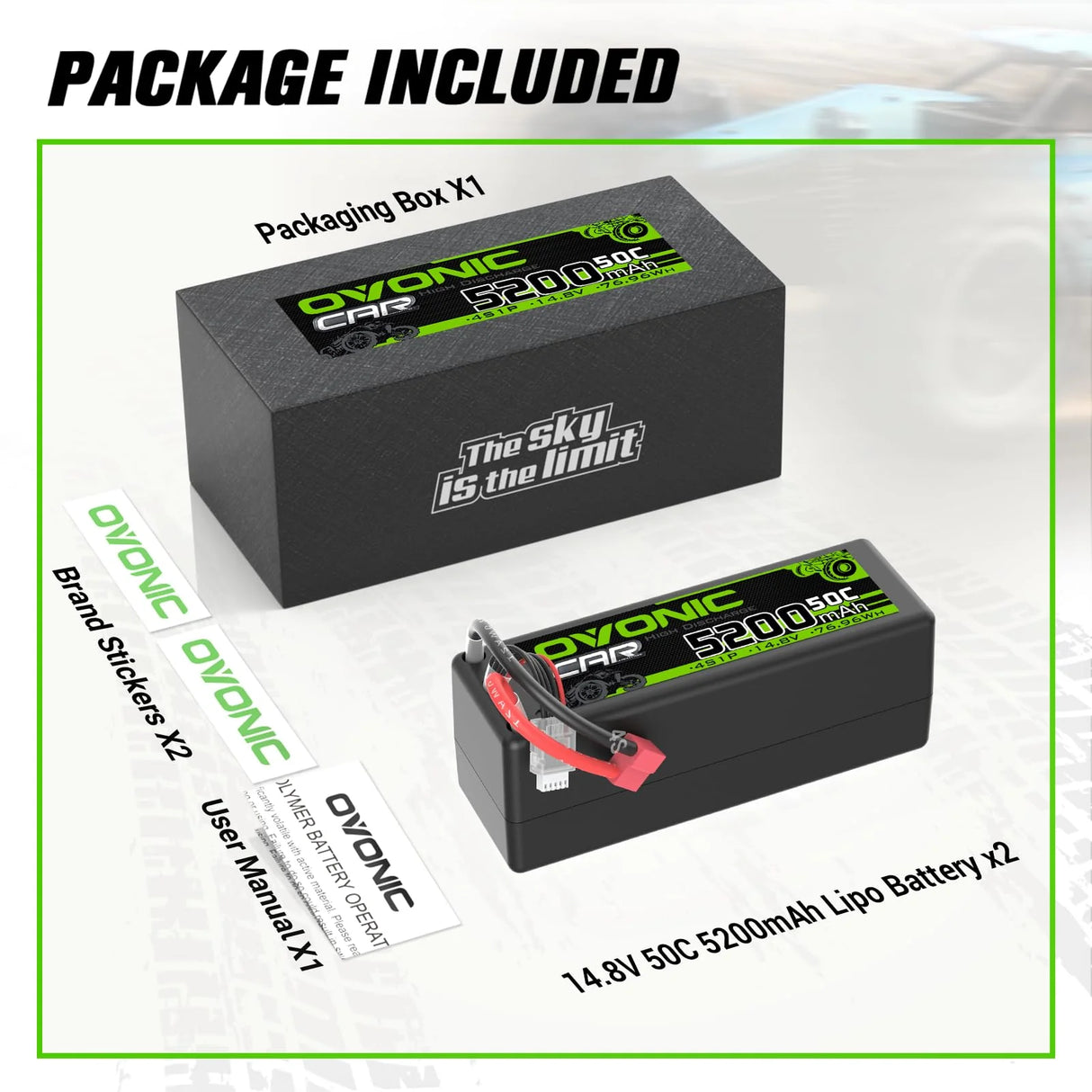 Ovonic Car 4S LiPo Akku 14,8V 5200mAh 50C Hardcase Lipo-Akku mit T-Stecker