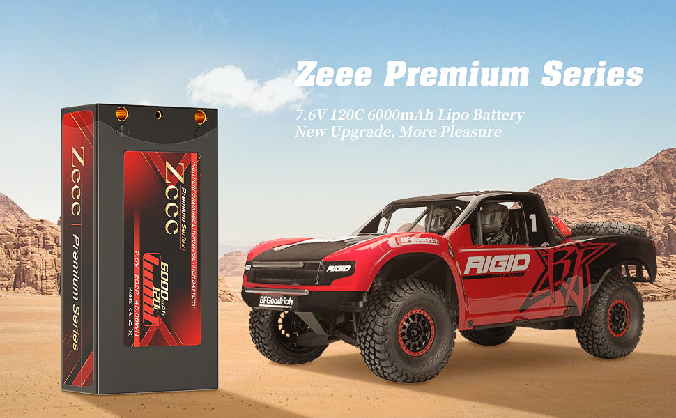 Zeee Premium Series 2S Shorty Lipo Akku 6000mAh 7,6V 120C Hartschalenkoffer mit 4mm Bullet to Deans Stecker für RC Car (2 Pack) - LiPo24.de