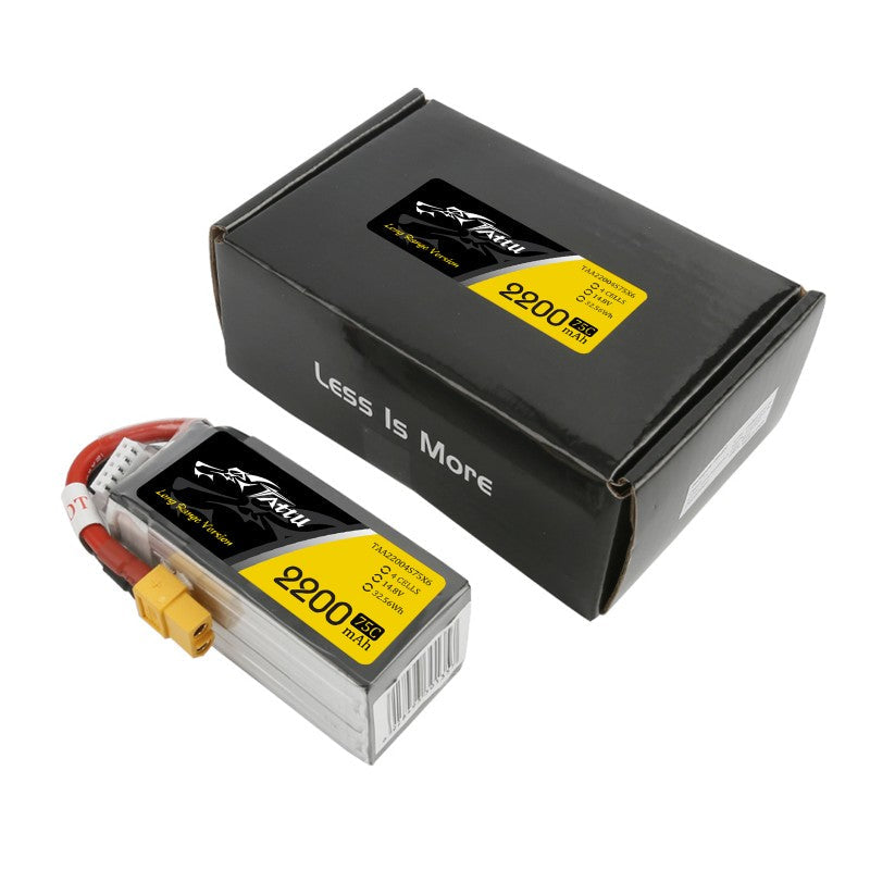 TATTU 2200mAh 14,8V 75C 4S1P Lipo Akkupack mit XT60 Long Range Version - LiPo24.de