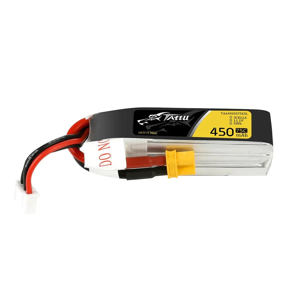 Tattu 450mAh 11.1V 75C 3S1P Lipo Akkupack mit - Lange Größe für H-Rahmen - LiPo24.de