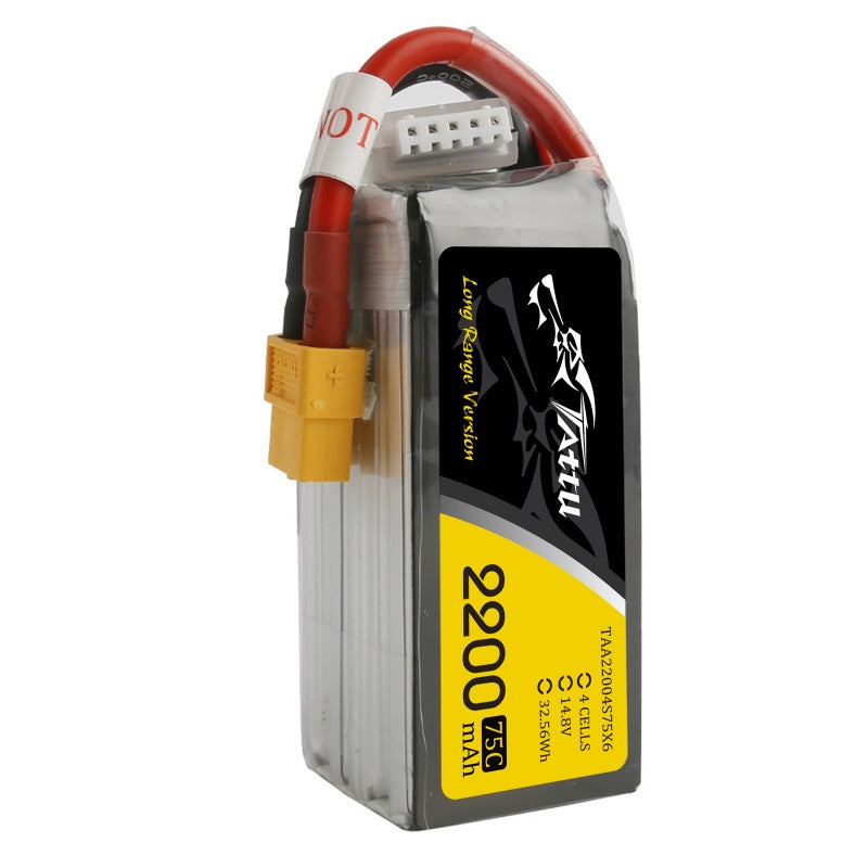 TATTU 2200mAh 14,8V 75C 4S1P Lipo Akkupack mit XT60 Long Range Version - LiPo24.de