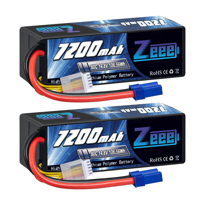 Zeee 4S Lipo Akku 7200mAh 14,8V 80C mit EC5 Anschluss Hartschalenkoffer für RC Car RC Racing Modelle (2 St.) - LiPo24.de