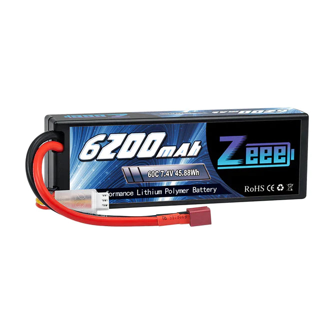 Zeee 2S Lipo Akku 6200mAh 7.4V 60C Hartschalenkoffer mit Deans-Anschluss für RC-Fahrzeuge Auto LKW Truggy Boot (1 Pack) - LiPo24.de