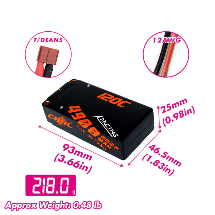 CNHL Racing Series 4900mAh 7,4V 2S2P 120C Hartschalen Lipo Akku mit T/Dean Stecker (2 St.)   LiPo24.de