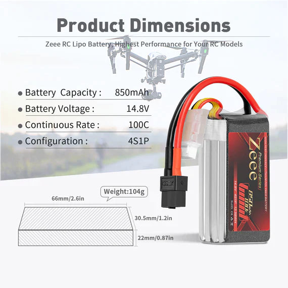 Zeee Premium Series 4S Lipo Akku 850mAh 14.8V 100C XT60 (2 St.)