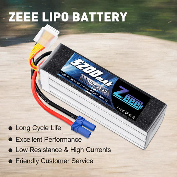 Zeee 6S Lipo Akku 5200mAh 22,2V 100C mit EC5 Anschluss für RC Car RC Modelle (2 Pack)   LiPo24.de