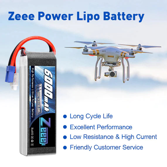 Zeee 4S Lipo Akku 6000mAh 14,8V 100C mit EC5 Stecker Soft Case für Flugzeug RC Car RC Modelle (2 Pack)   LiPo24.de