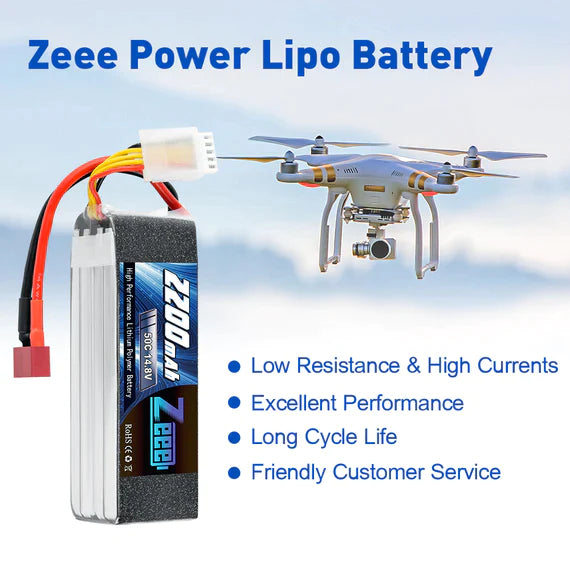 Zeee 4S Lipo Akku 2200mAh 14.8V 50C Soft Case T Stecker (2 St.)   LiPo24.de